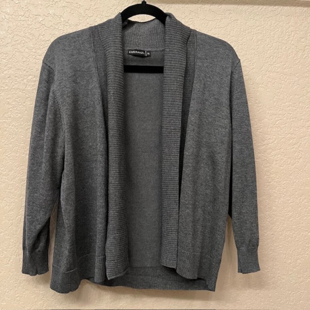 Open front Gray Cardigan Sweater shawl collar Size XL